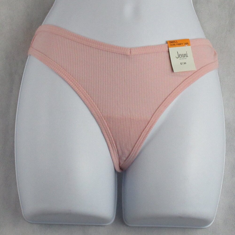 NWT Jenni 1-Pack Women's Ribbed Knit Thong Panty Underwear, Peachskin Light Pink